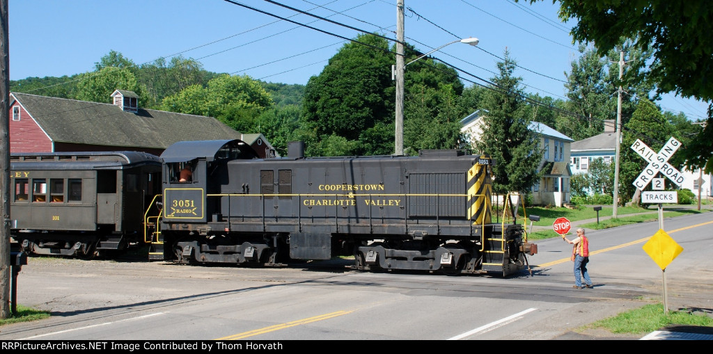 CACV 3051 leads its consist towards Cooperstown on an excursion run.